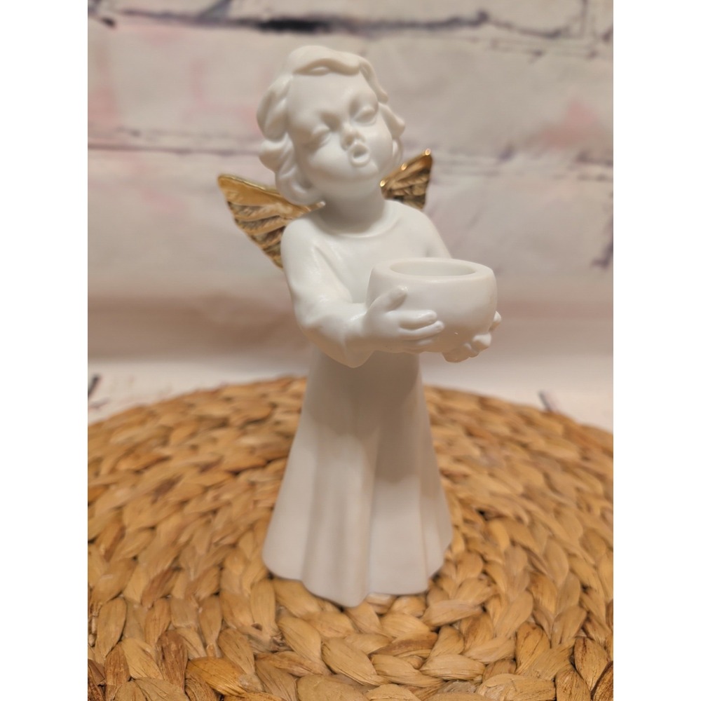 Department 56 Winter Silhouette Choir Angel White & Gold Porcelain Candle Holder